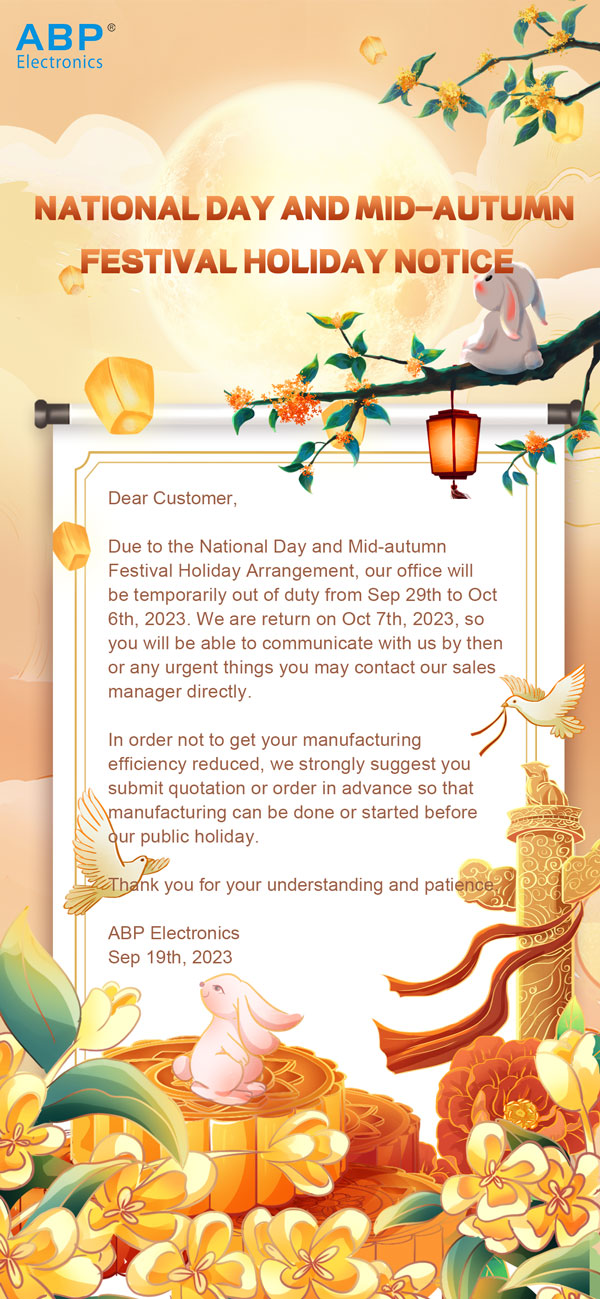 2023 National Day and Mid-Autumn Festival Holiday Notice